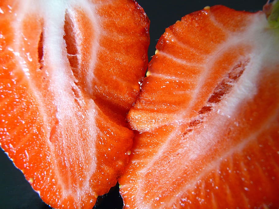 strawberry, fruit, red, sweet, food, eat, close, macro, sliced HD wallpaper