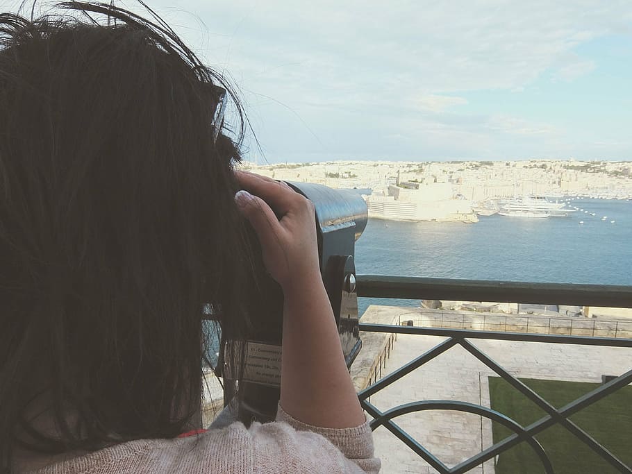 trip, vacation, viewing platform, women, sea, travel, tourist HD wallpaper