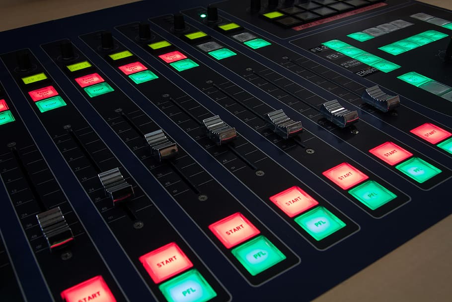 black and green audio mixer, Controller, Start, conference lighting, HD wallpaper