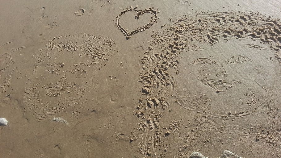 Beach, Heart, Sand, backgrounds, no people, full frame, water HD wallpaper