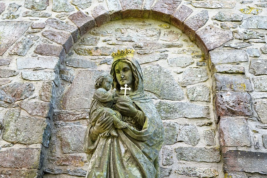 Virgin Mary and Jesus statue, maria, fulda, the milseburg, chapel, HD wallpaper