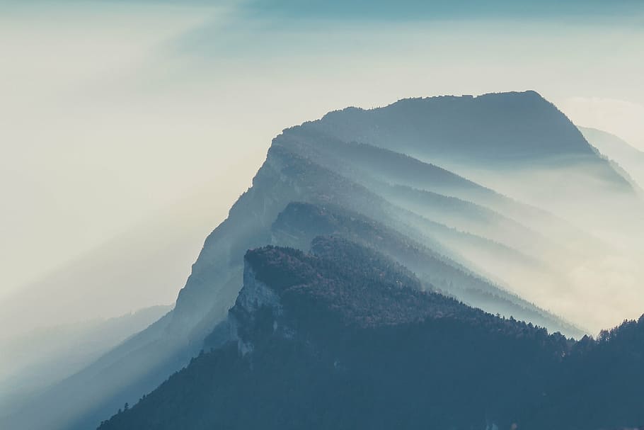 high angle photography of mountain, highland, sky, summit, ridge HD wallpaper