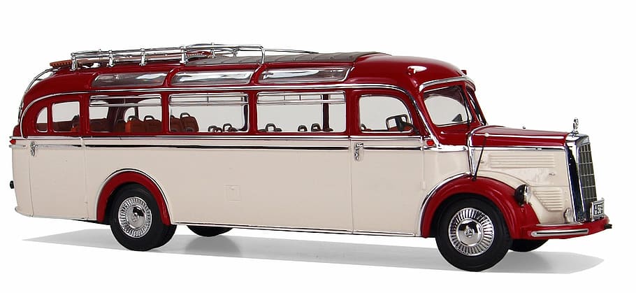 classic white and red vehicle, o3500, coach, collect, hobby, leisure