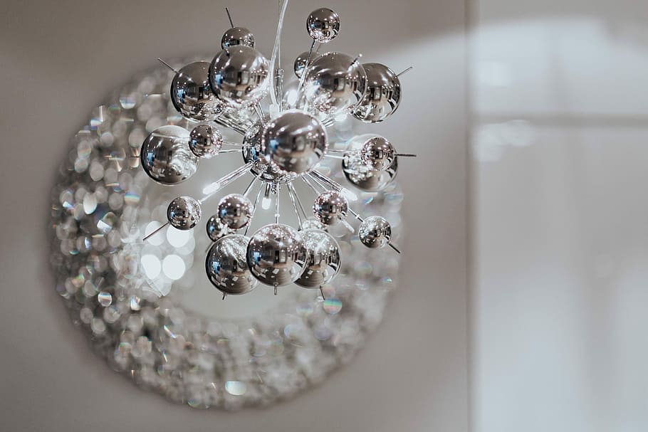 Beautiful round mirror adorned with crystals, reflection, elegant HD wallpaper
