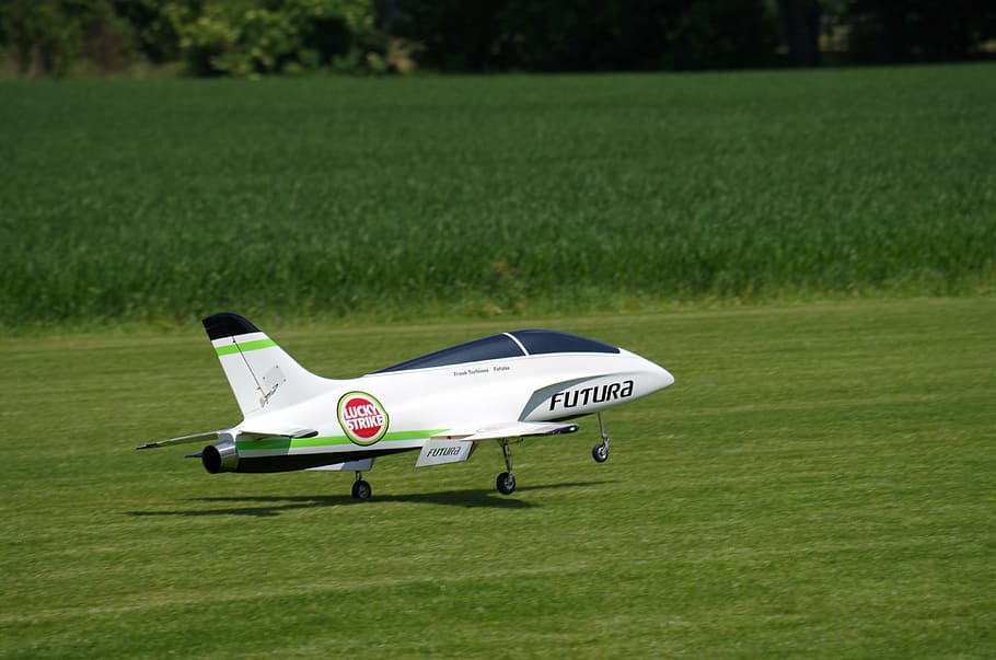 aircraft, fighter, fly, model, landing, grass, green color HD wallpaper