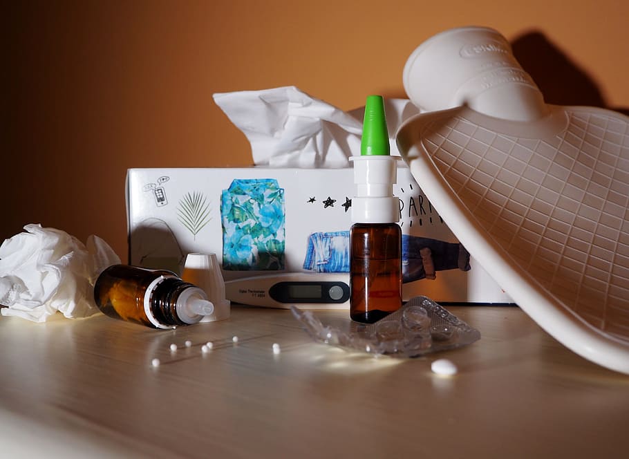 brown glass bottle on white wooden table, flu, sniff, disease, HD wallpaper