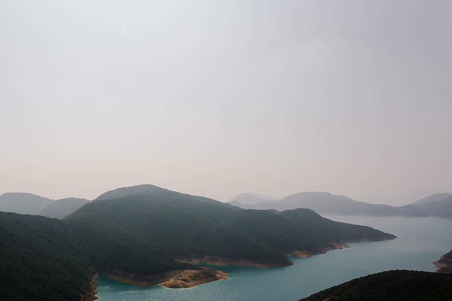 green island, nature, landscape, mountain, water, river, fog HD wallpaper