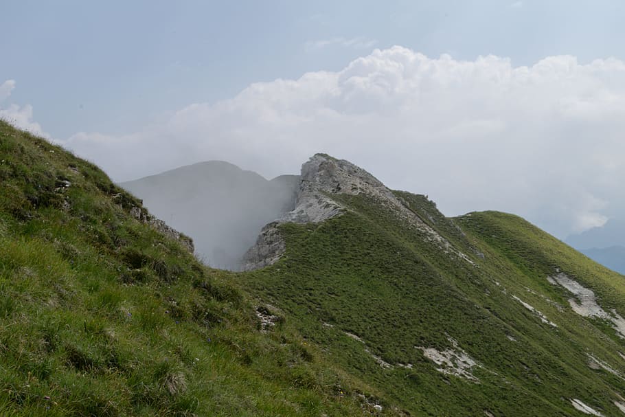 mood, fog, clouds, alpine, landscape, view, mountains, south tyrol HD wallpaper