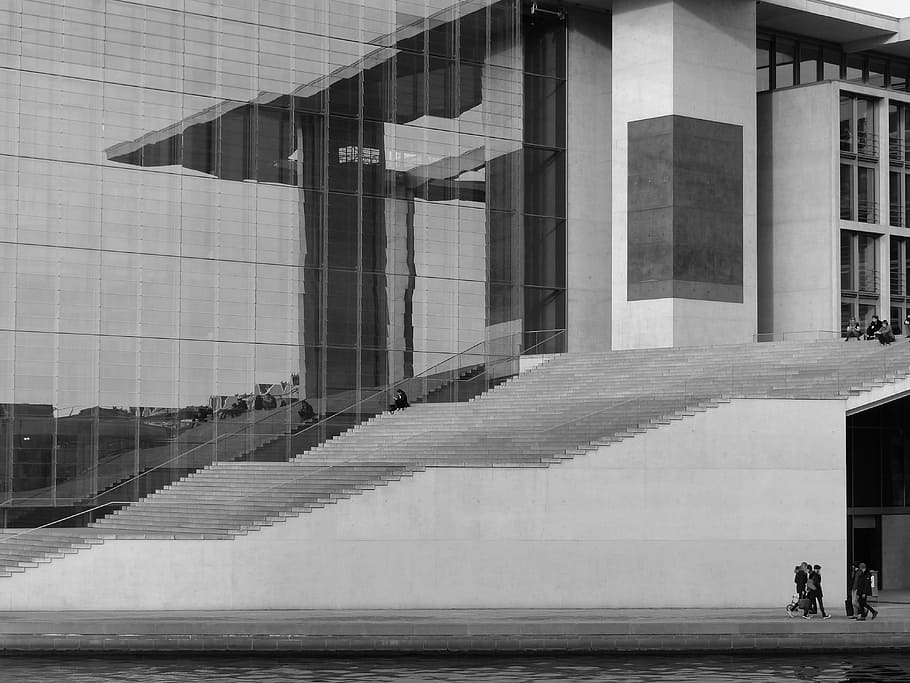 berlin, stairs, reflection, black And White, architecture, urban Scene HD wallpaper