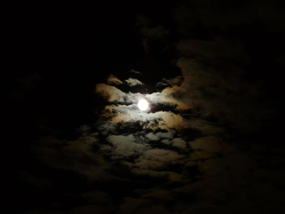 cloud with moon, night, clouds, moonlight, hof, dark, creepy HD wallpaper