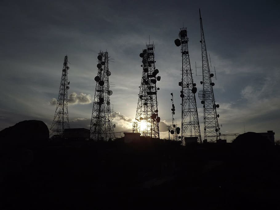 antennas, sunset, nature, technology, eventide, tower, equipment HD wallpaper