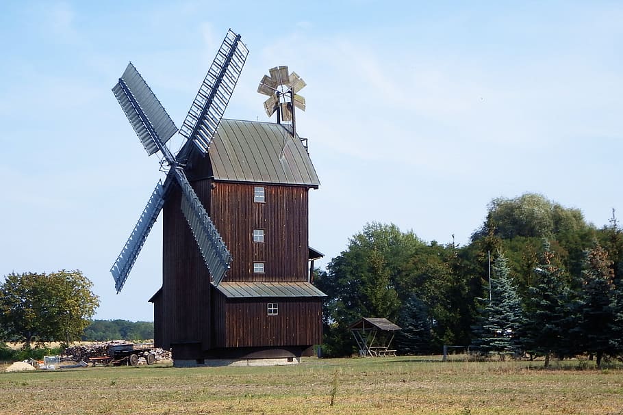 Windmill, Trees, Meadow, Pinwheel, mill wing, old mill, agriculture HD wallpaper