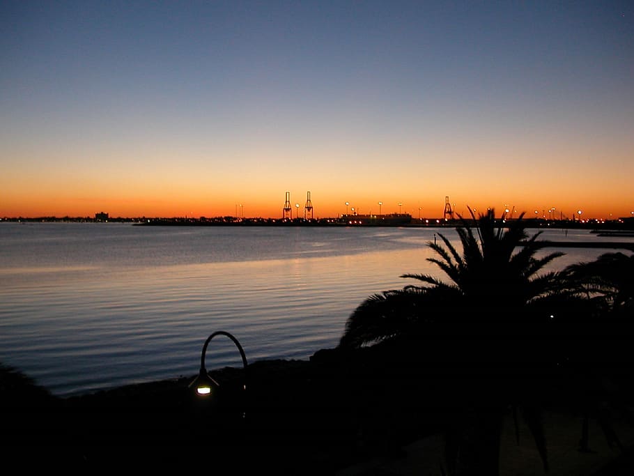 melbourne, sunset, port, sky, copy space, silhouette, clear sky HD wallpaper