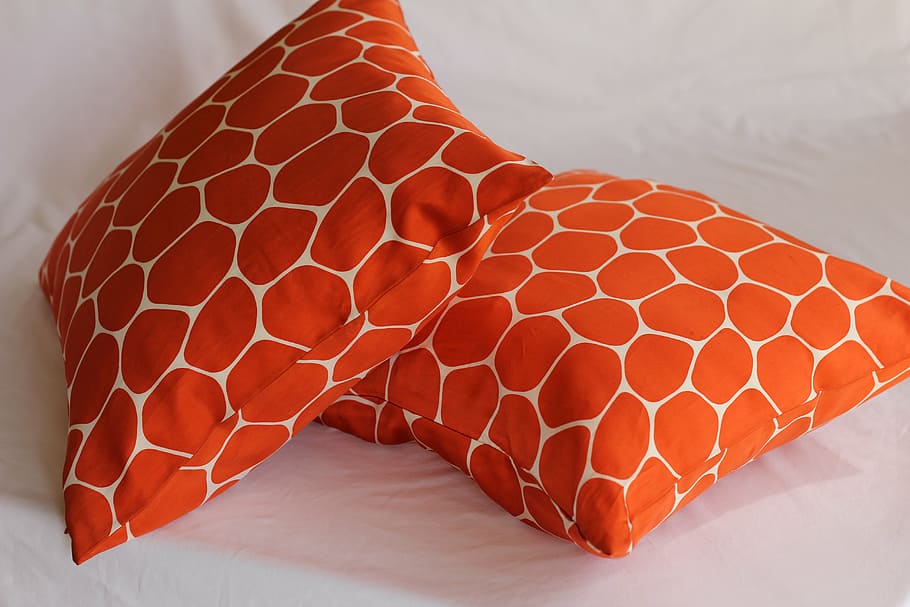 two orange-and-white throw pillows, patterns, retro, round HD wallpaper