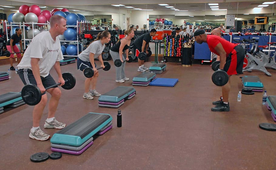 group of people doing exercise, weights, lifting, power, training