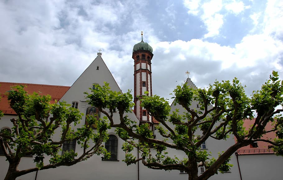 Augsburg, Onion Dome, Trees, sky, architecture, europe, german HD wallpaper