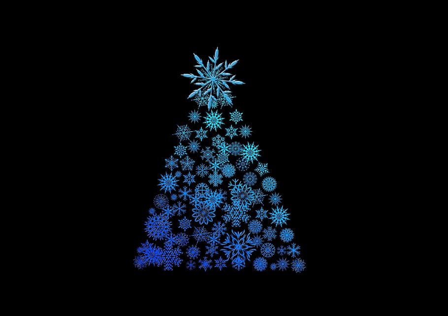 teal and blue snowflake christmas tree illustration, background, HD wallpaper