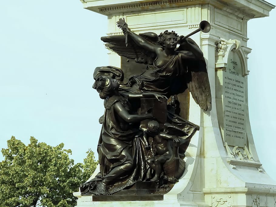 canada, quebec, bronze, champlain, old quebec, old town, sculpture HD wallpaper