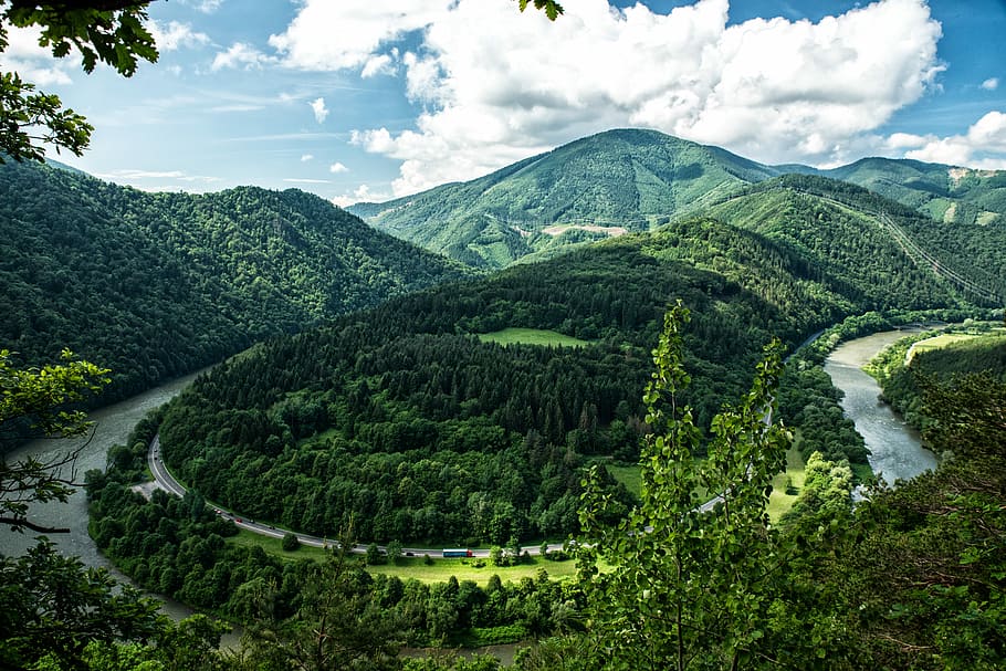 horseshoe island surrounded with green trees landmark, photo of forest during daytime HD wallpaper