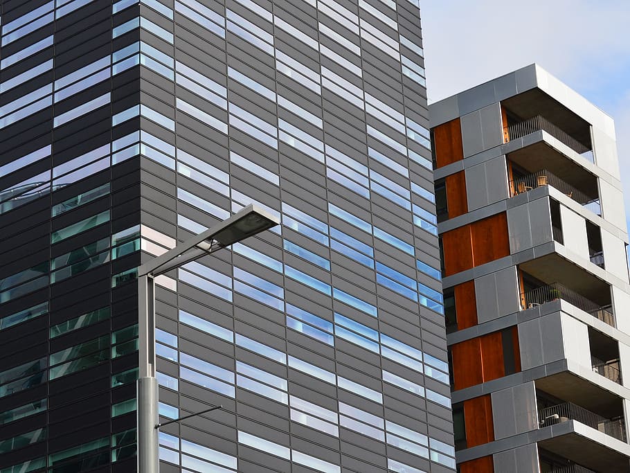 close up photo of gray and white building, office, business HD wallpaper