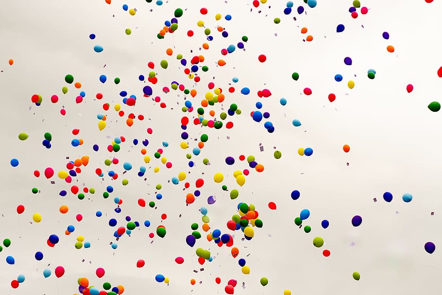assorted-color balloons flying in the sky, celebration, congratulation, HD wallpaper