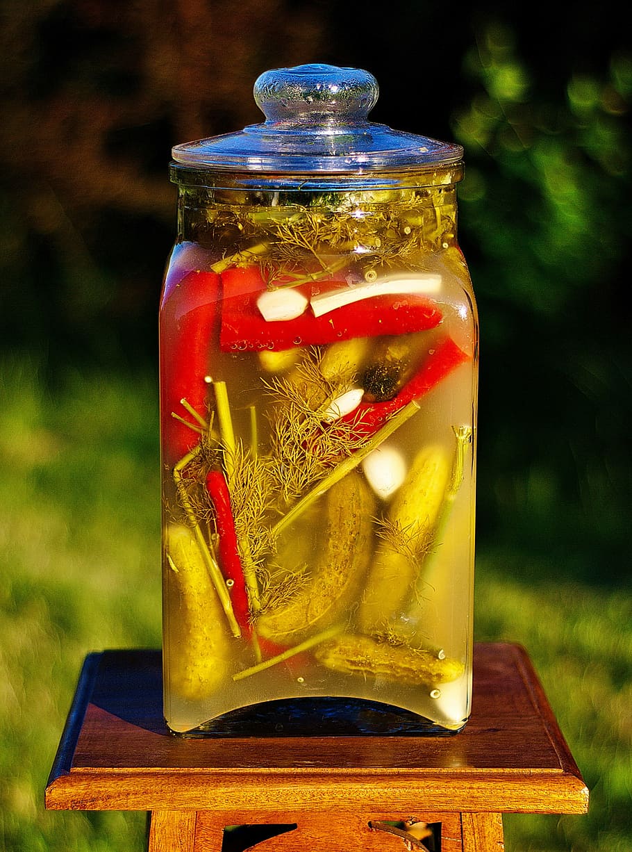 clear glass mason jar, cucumbers, pickled, preparations, eating, HD wallpaper