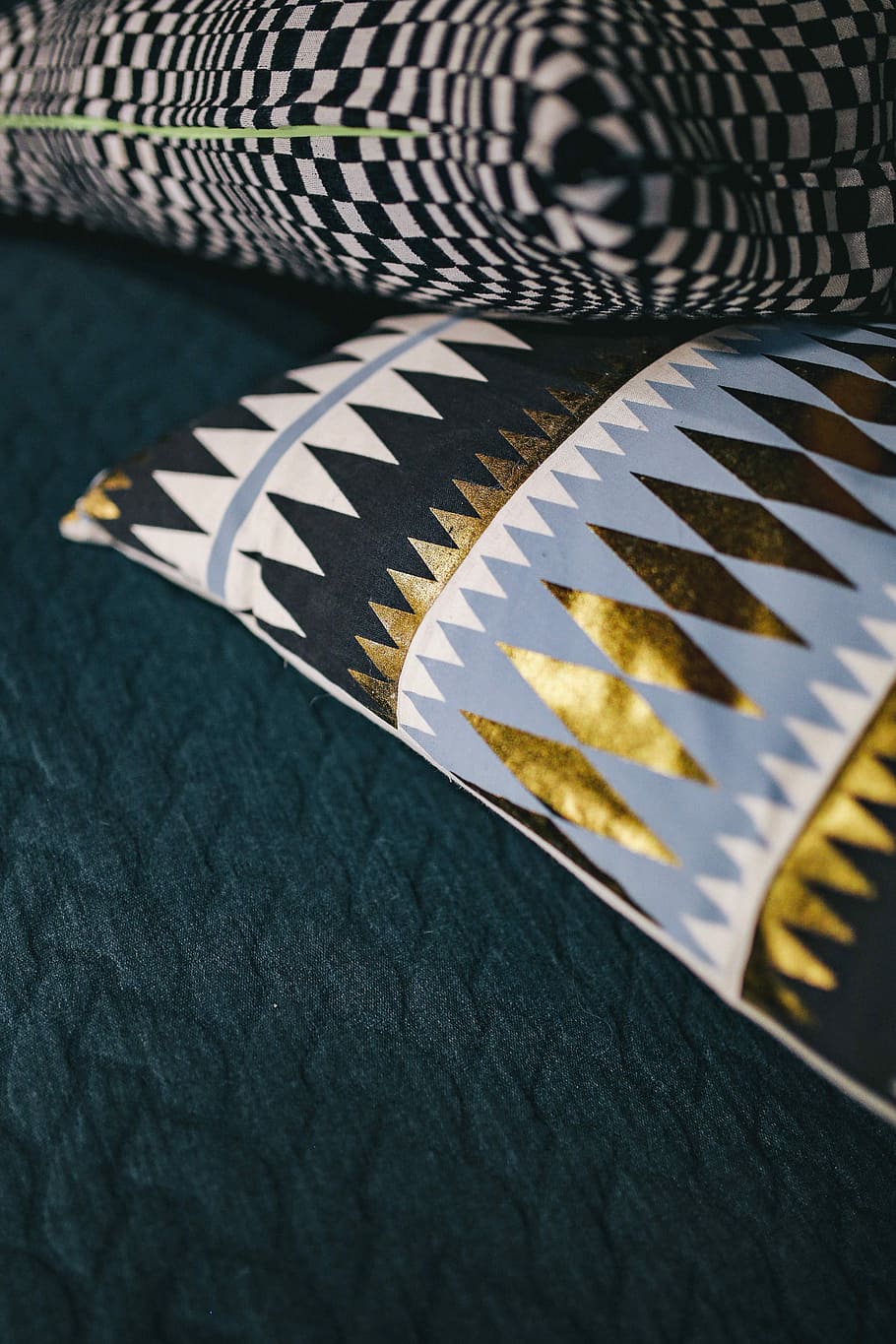 Close-ups of pillows and a grey sofa, bed, couch, material, settee HD wallpaper
