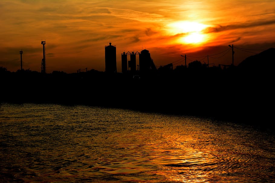 Sunset, Cloud, Water, sky, red, lake, port, in the evening HD wallpaper