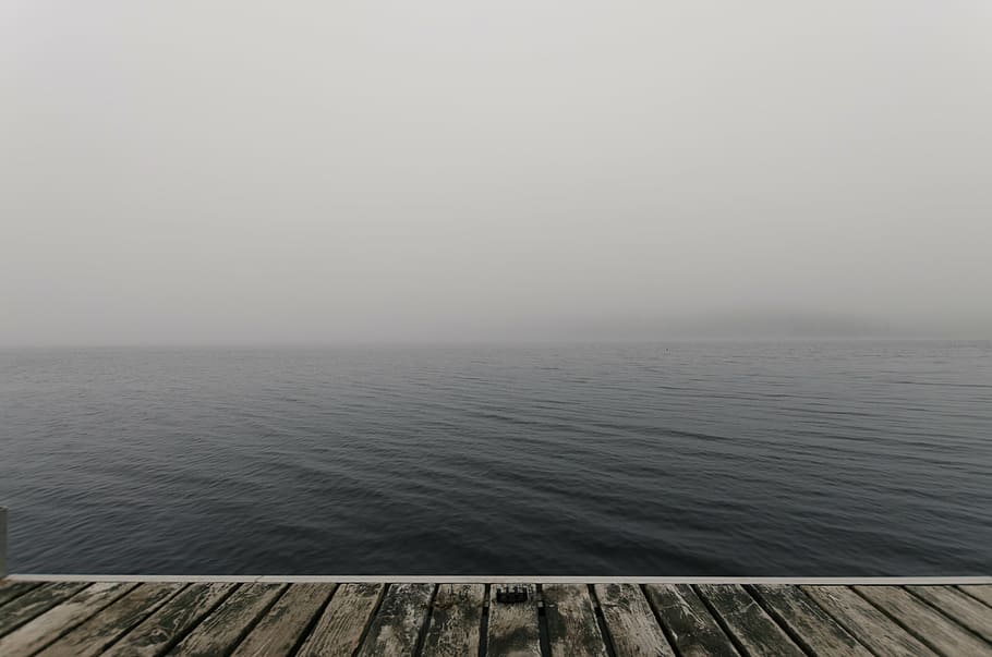 wooden dock under white clouds, sea, ocean, water, wave, nature HD wallpaper