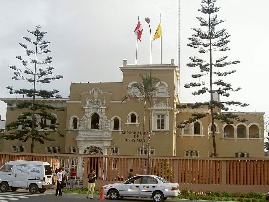 Jesus Maria Hall in Lima, Peru, building, flags, photos, government, HD wallpaper
