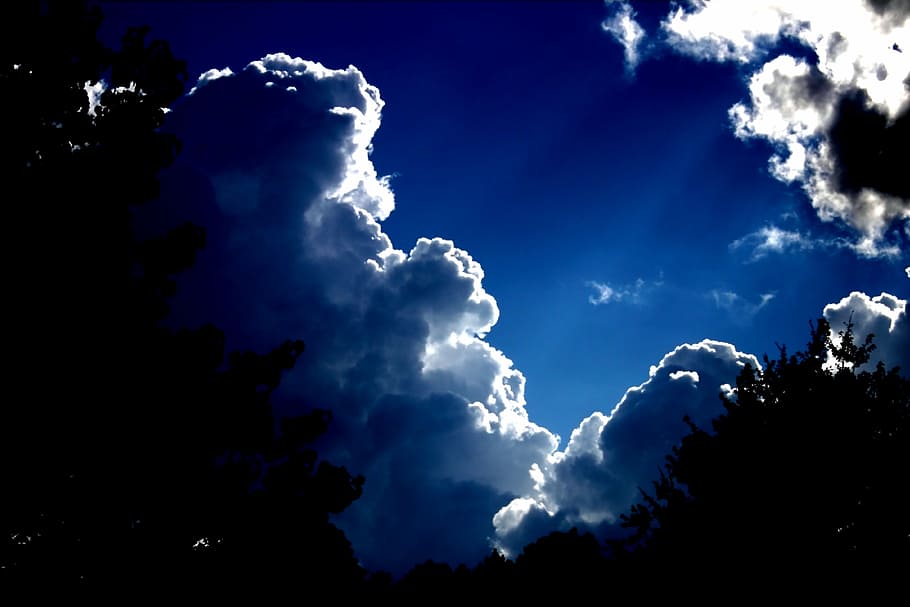 clouds with sunlight, sky, blue, weather, climate, rain, cumulus HD wallpaper