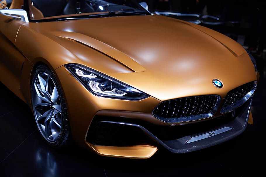 brown BMW car, gold BMW sports car, wheel, headlight, z4, mode of transportation HD wallpaper