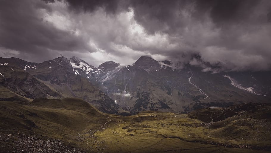dark, mountain, highland, clouds, sky, summit, ridge, landscape HD wallpaper