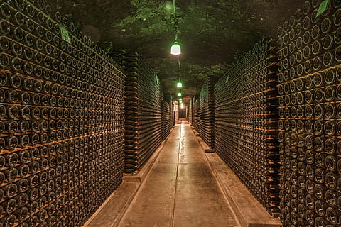 brown floor pathway with light turned on, wine cellar, cave HD wallpaper