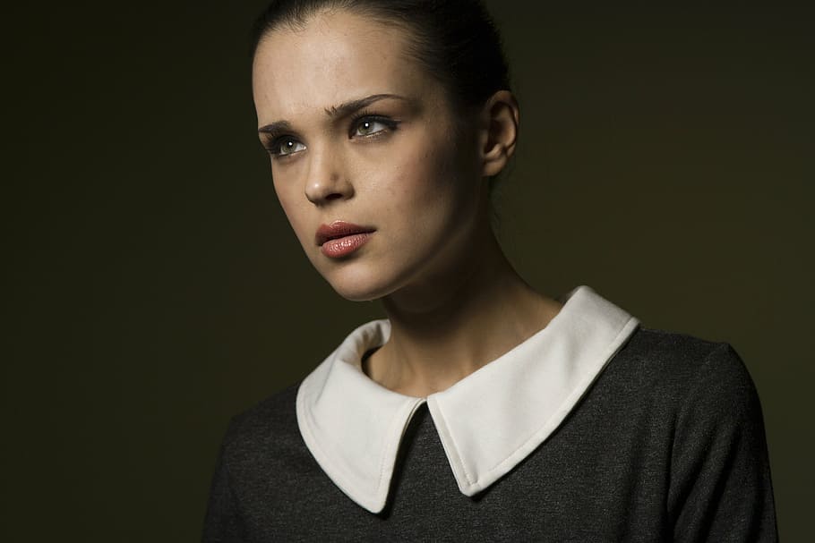 woman wearing white and black collared top, women's, model, beautiful, HD wallpaper