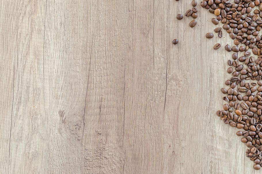 bunch of coffee grains, wood, caffeine, espresso, table, brown HD wallpaper