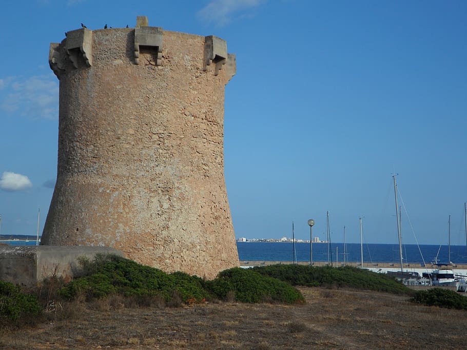 sa rapita, tower, stone tower, mediterranean, oleander, by the sea, HD wallpaper