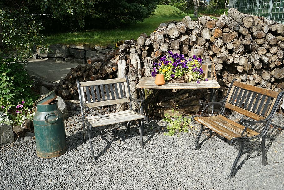seating area, idyllic, table, romantic, bench, garden bench HD wallpaper