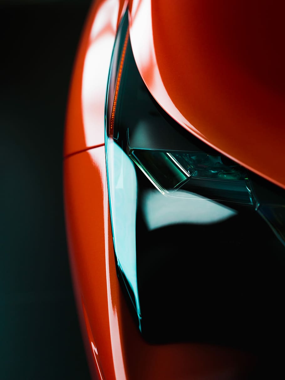 car headlight, close up photo of red vehicle's headlight, reflection HD wallpaper