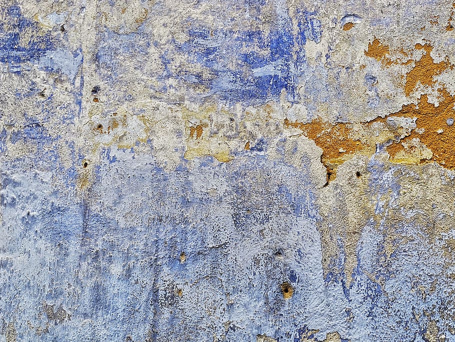 faded blue and grey paint, wall, background, plaster, grunge stained, HD wallpaper