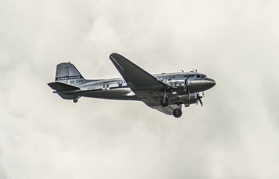 dc-3, the plane, flying, air vehicle, airplane, mode of transportation HD wallpaper