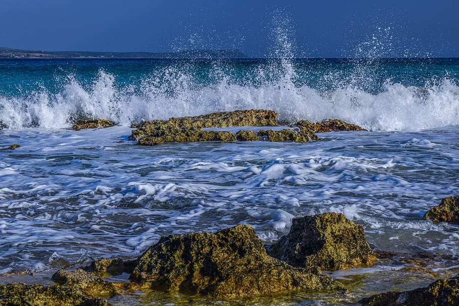 wave, smashing, foam, spray, sea, nature, wind, power, splash HD wallpaper