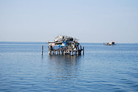 venice, lagoon, shack, sinner, sky, sea, water, horizon over water HD wallpaper