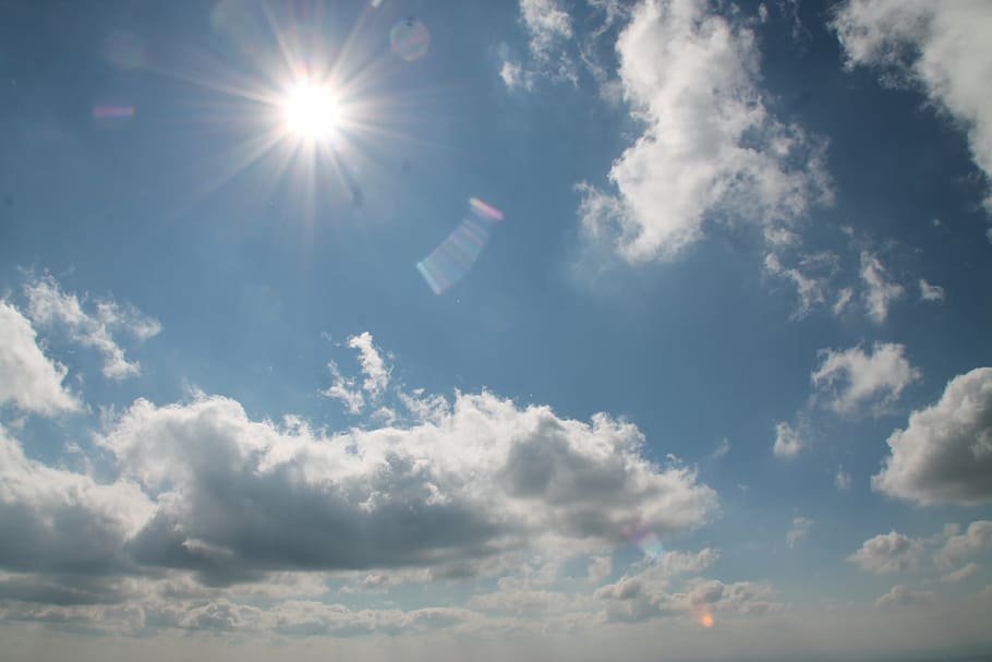 clouds, sun, sky, cloud - sky, sunbeam, sunlight, nature, cloudscape HD wallpaper