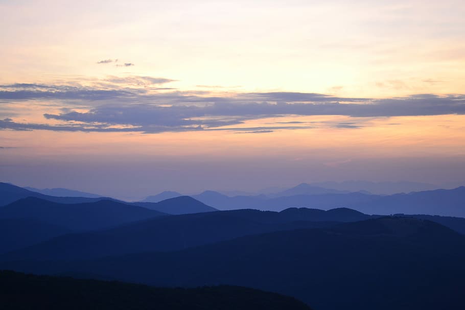 Kľak, Slovakia, aerial silhouette photo of mountains during golden hour HD wallpaper