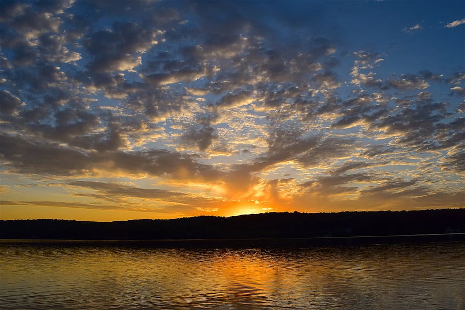 lake, sunset, clouds, sky, water, landscape, nature, reflection HD wallpaper