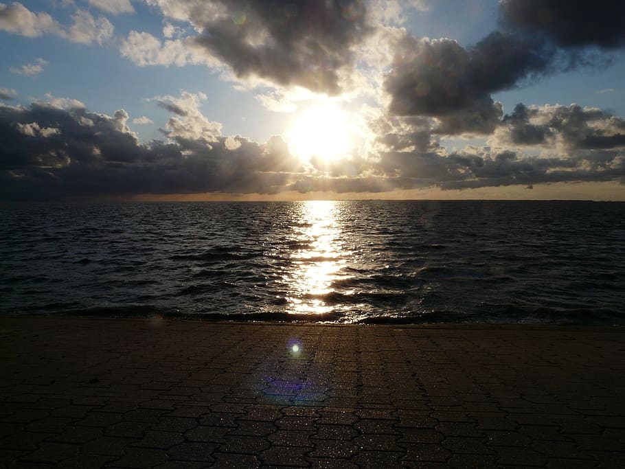 sea, ocean, wide, sun, sunset, infinity, romance, mood, abendstimmung HD wallpaper