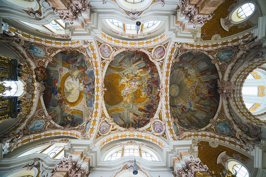 low-angle photography of building dome, church, baroque, architecture, HD wallpaper
