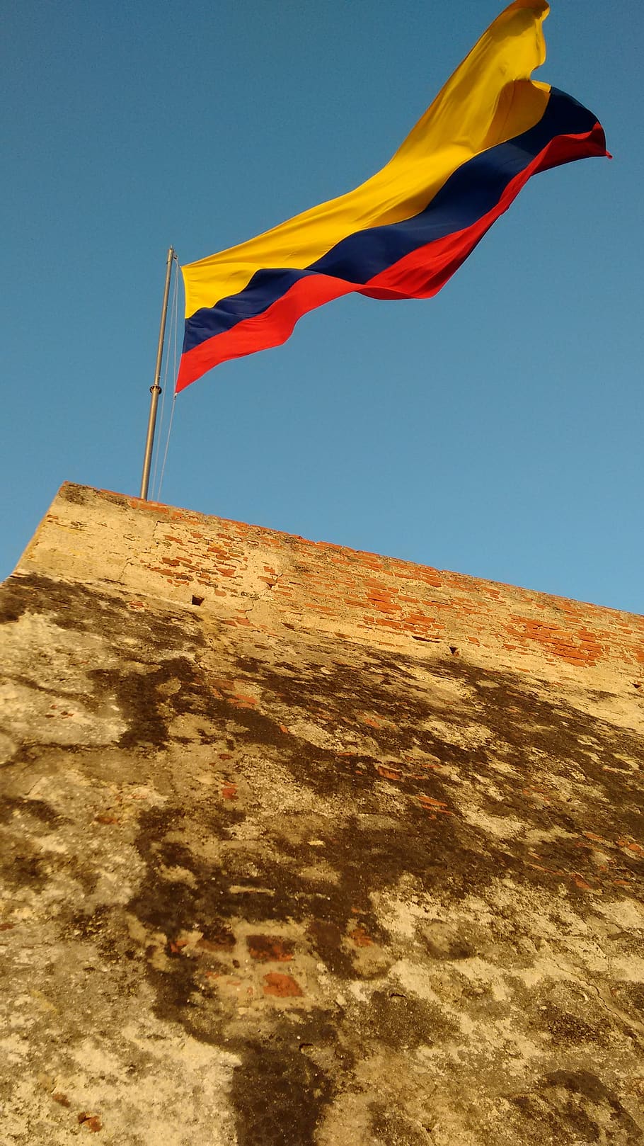 flag, colombia, country, sky, environment, wind, nature, low angle view