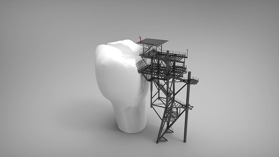 tooth and tower illustration, platform, building, dentistry, fun